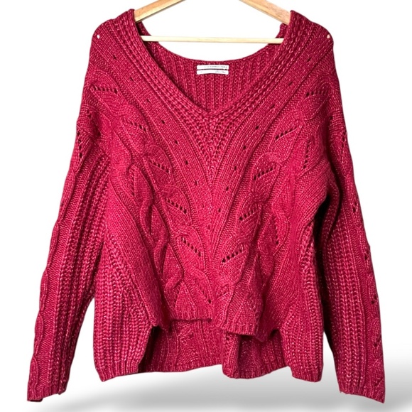 ANTHROPOLOGIE Acrylic Nylon Alpaca Blend Ramona Cable Knit V-Neck Sweater Sz S - Picture 4 of 12